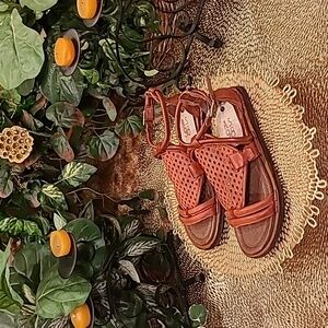 A.S.98 Rust/Cognac/Brown Color Leather Ankle Strap Thong Sandals Size: 10/EU 41